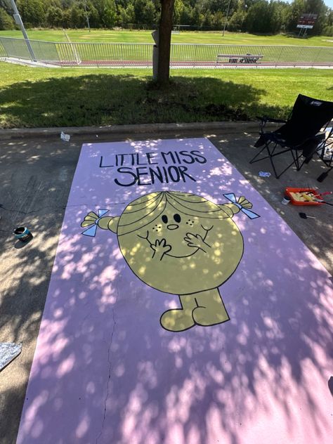 Senior Parking Curb Painting, South Park Senior Parking Spot, Little Miss Senior Parking Spot, Decorate Parking Spot Chalk, Funny Parking Spots, Duo Parking Spot Painting, Senior Parking Space Ideas Harry Styles, Parking Spot Senior, Parking Spot Designs