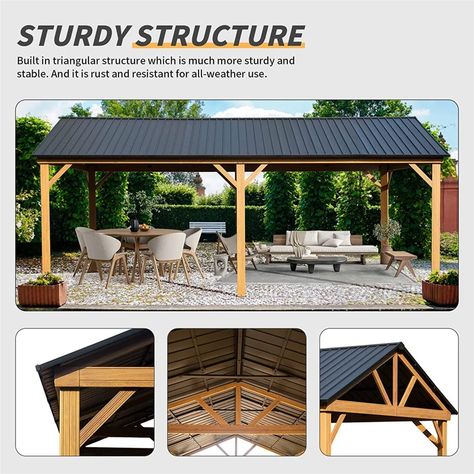 mondawe Connal Wood Grain Aluminum Patio Carport Gazebo | Wayfair Gable Roof Design, Permanent Gazebo, Canopy Tent Outdoor, Hardtop Gazebo, Gazebo Pergola, Gable Roof, Aluminum Patio, Patio Gazebo, Shade Structure