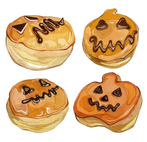 Laura Manfre - watercolour illustrations Halloween Pastries, Food Character, Food Illust, Drink Doodles, Animated Food, Drawn Food, Illustrated Recipes, Drawing Study, Cake Vector