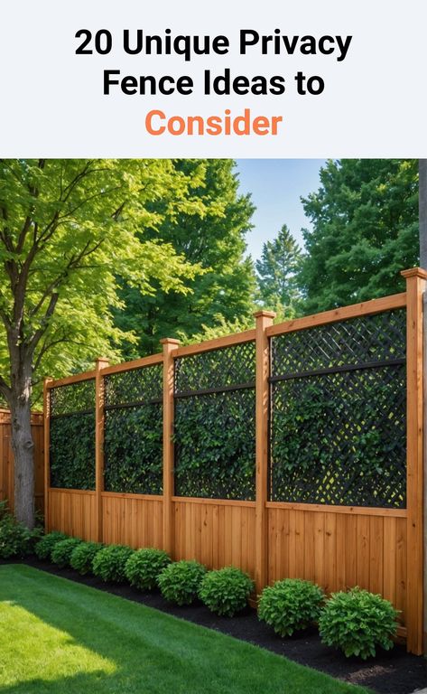 20 Unique Privacy Fence Ideas To Consider – ToolzView Unique Privacy Fence Ideas, Natural Privacy Fences, Privacy Fence Ideas, Yard Privacy, Wood Privacy Fence, Trellis Fence, Water Feature Wall, Garden Decoration Ideas, Fence Designs