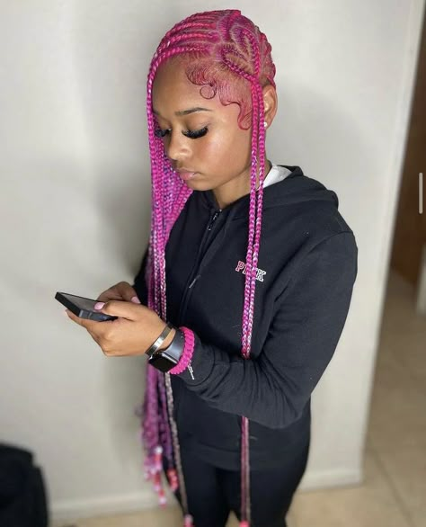 Pink Straight Back Braids, Pink Stitch Braids, Pink Braids Hairstyles, Pink Lemonade Braids, Lemonade Braids With Heart, Pink Braids, Half Up Half Down Hairstyle, Lemonade Braids Hairstyles, Down Hairstyle