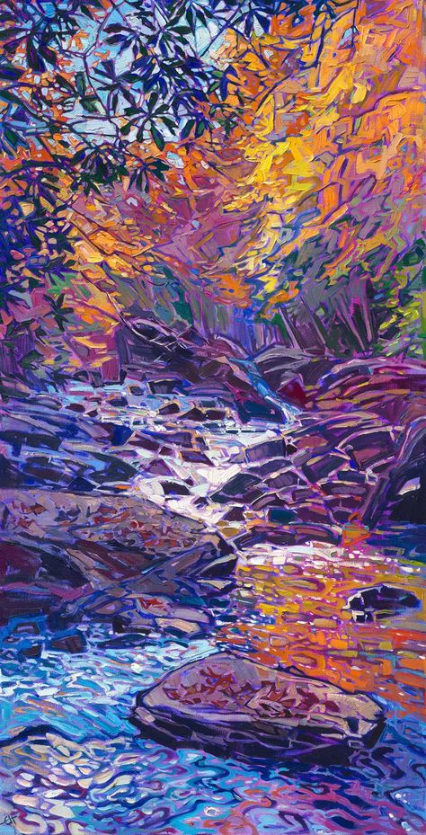 Reflections of Autumn - Contemporary Impressionism Paintings by Erin Hanson Erin Hanson Painting, Coastal Art Painting, Erin Hanson, Contemporary Impressionism, The Other Art Fair, Impressionism Painting, Impressionism Art, Paint Background, Autumn Painting