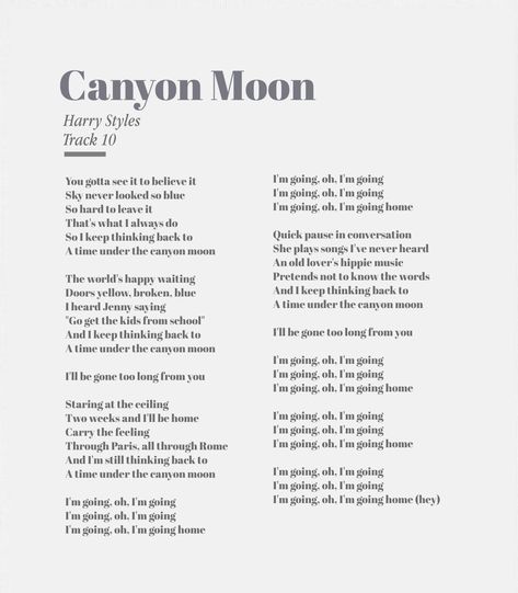 Harry Styles Canyon Moon, Harry Lyrics, Moon Lyrics, Song Diary, Canyon Moon, Songs List, Harry Styles Lockscreen, Hippie Music, Music Letters