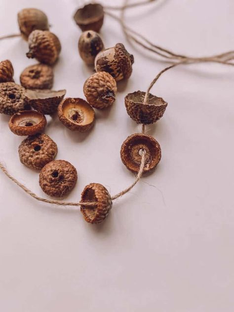 How to make your own Acorn Cap Beads - A fun Spanish activity for kids | Niños & Nature Nature Jewelry Diy, Fall Family Activities, Camping Activities For Kids, Acorn Crafts, Spanish Songs, Theme Nature, Making Necklaces, Spanish Activities, Fall Crafts For Kids