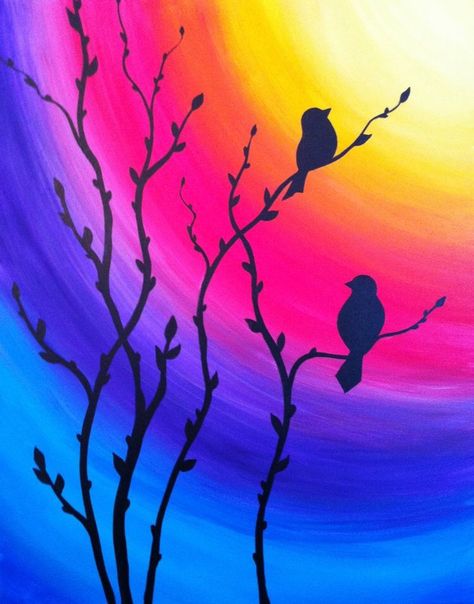 40 Acrylic Painting Ideas For Beginners Vogel Silhouette, Easy Landscape Paintings, Mountain Landscape Painting, Sunrise Painting, Oil Pastel Art, Oil Pastel Drawings, 수채화 그림, Acrylic Painting Tutorials, Simple Acrylic Paintings