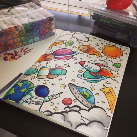 Doddle Art, Space Drawings, Disney Art Drawings, Doodle Art Drawing, Small Canvas Art, Book Art Diy, Cute Doodle Art, Doodle Art Designs, Art Drawings Sketches Creative