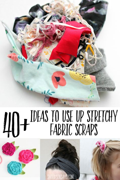 Over 40 ways to use up knit fabric scraps! See how to repurpose stretchy fabric and keep it out of the landfill, with this list of fun, quick projects. Jersey Fabric Projects, Quick Sewing Projects, Knit Fabric Projects, Quilting Fabric Online, Sewing Headbands, Scrap Projects, Fabric Shears, Store Fabric, Scrap Fabric Crafts