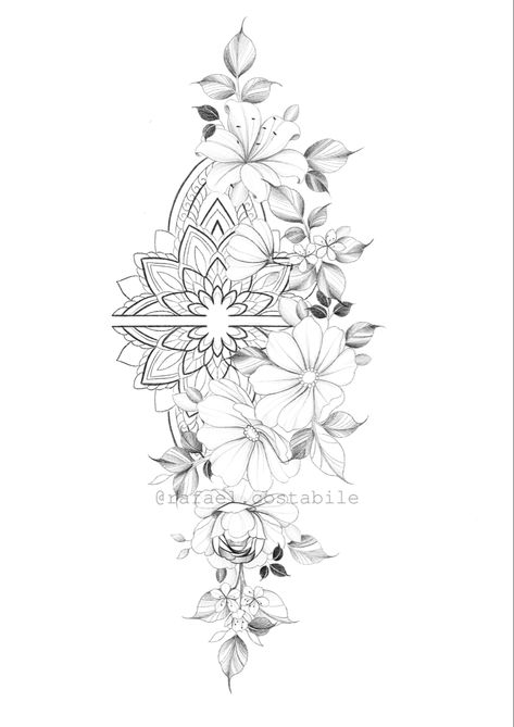 Mandala Birth Flower Tattoo, Flowers With Mandala Tattoo, Floral Tattoo Design Fine Line, Cool Shoulder Tattoos For Women, Mandala With Flowers Tattoo, Mandala And Flower Tattoo, Flower And Mandala Tattoo, Floral Com Mandala, Alstroemeria Tattoo