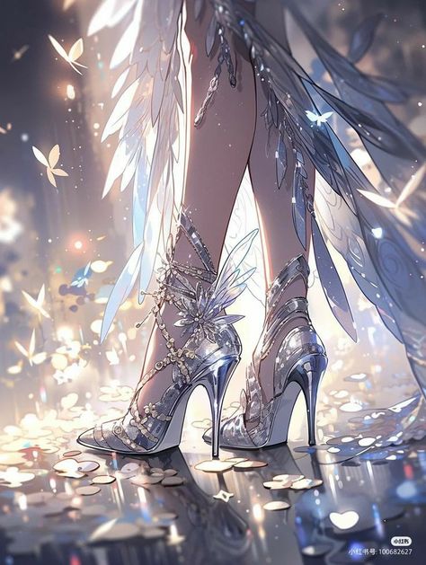 Animated Clothing, Fantasy Jewelry Magic, Fashion Illustration Shoes, Fantasy Shoes, Magic Shoes, Fairy Shoes, Dreamy Artwork, Anime Jewelry, Royal Art