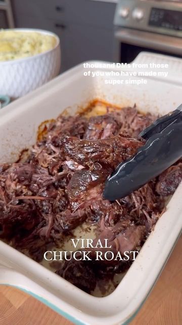 @eatinghealthytoday on Instagram: "Viral Chuck Roast 🥘  Recipe by @olivia.adriance  This viral chuck roast recipe has become a family staple for many, with its tender, flavorful meat and crispy ends. Great for weekly dinners that everyone, including kids, will love!  Ingredients: 1 boneless beef chuck roast (about 4 pounds) 2 teaspoons kosher sea salt 1 teaspoon black pepper  Instructions: 1. Preheat Oven: Preheat your oven to 325°F. 2. Season the Roast: Generously season both sides of the roast with salt and pepper. Place it in a large casserole dish or Dutch oven, cover with a lid or foil, and bake for 1 hour per pound of meat. 3. Shred the Meat: Remove the roast from the oven and increase the temperature to 425°F. Use two forks to shred the meat into large chunks. If it doesn’t pull ap Olivia Adriance Chuck Roast, Chuck Roast Recipes Oven, Chuck Roast Recipe Oven, Shredded Roast, Boneless Beef Chuck Roast, Chuck Roast Recipe, Roast In The Oven, Oven Cover, Chuck Roast Recipes