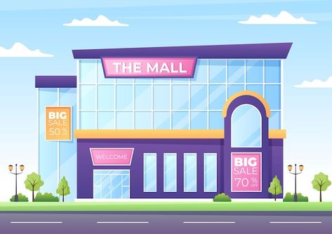 Mall Building Design, Shopping Mall Illustration, Mall Illustration, Modern Shopping Mall, House Emoji, Mall Building, Hospital Cartoon, Mall Ideas, Children's Book Layout