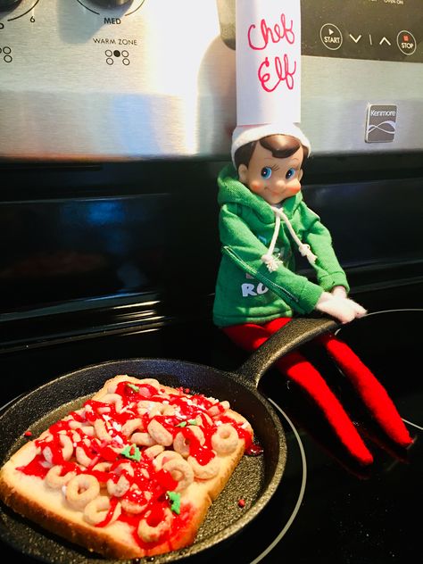 Shelf Ideas For Kitchen, Elf Cooking, Elf On The Shelf Eggs, Elf On The Shelf I Made You Breakfast, Elf Makes Breakfast, Elf On The Shelf Making Breakfast, Elf Eating Cookies, Milk Ideas, Hermie The Elf Dentist