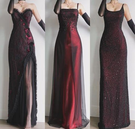 Romantic Goth Prom Dress, Dark Red Dress Aesthetic, Scary Dance, Red And Black Prom Dress, Grunge Estilo, Prom 2000s, Retro Muse, Vampire Prom, Opera Outfits