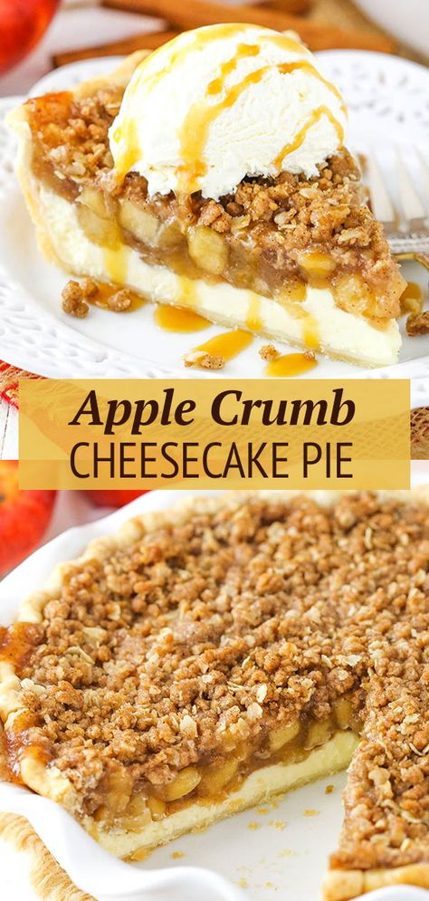 Apple Pie Filling Cheesecake, Apple Pie Cheesecake Recipe, Apple Crumb Cheesecake, Oatmeal Crumb Topping, Cheesecake Homemade, Cheesecake Pie Recipes, Decadent Cheesecake, Apple Cheese, Apple Pie Cheesecake