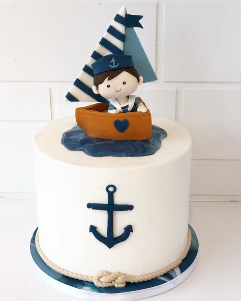 Pâtisserie Montebello on Instagram: “A nautical first birthday⚓️🌊 #nautical #cake #cakery #cakeshop #lovecake #eatcake #nauticalcake #birthdaycake #instacake #cakestagram…” Boat First Birthday Party, Boat Cakes For Boys, Cakes Boys Birthday, Birthday 1st Boy, First Birthday Boy Cake, Boys Bday Cakes, Nautical Birthday Cakes, Nautical First Birthday, Anchor Cakes