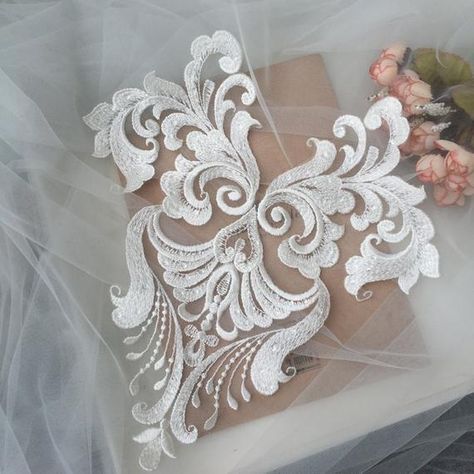 off white lace applique with sequins details in heart shape about : 31*29cm, perfect for wedding decor, hair accessories, dancing costume, jewelry design, bridal headpiece, bag, home decor, and all kinds of fashion design.My shop link,https://www.etsy.com/shop/lacejamila?ref=seller-platform-mcnavAbout the shipping,If you select shipping by gereral shipping, usually needs about 7-20 business days, some remote country need more time.If need fast shipping pls message me will motify express freight Gown Applique, Wedding Cales, Dress Applique, Wedding Applique, Beautiful Bridal Dresses, Veil Accessories, Embellishment Diy, Wedding Projects, Gown Bridal