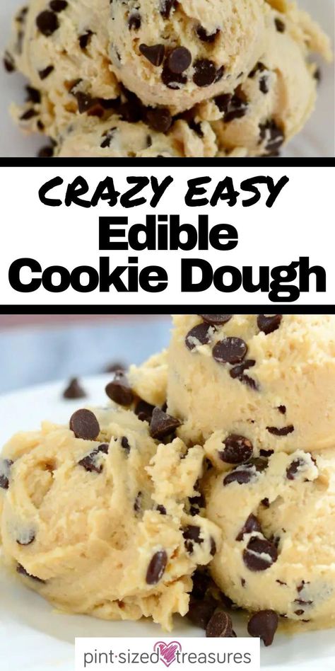 Cookies are some of the most delicious desserts and treats that we love. But edible cookie dough? Ten times better! This is the crazily easy recipe that all of us need for when we get a hankering for something sweet! Pint-sized Treasures has the best recipe for edible chocolate cookie dough! Try out this classic, delicious recipe right now! Easy Edible Cookie Dough, Chocolate Chip Cookie Dough Recipe, Cookie Dough For One, Edible Chocolate Chip Cookie Dough, Easy Cookie Dough, Edible Cookie Dough Recipe, Cookie Dough Recipe, Cookie Dough Recipes, Edible Cookies