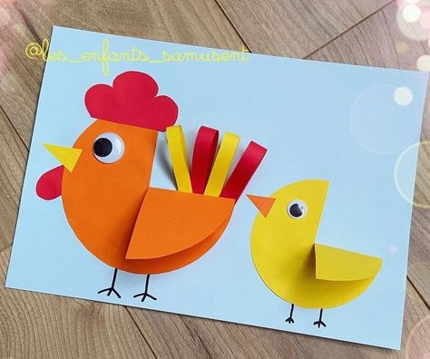 Chicken Paper Craft, Children’s Day Craft Ideas, Chicken Crafts Preschool, Chicken Crafts For Kids, Bird Diy Crafts, Easy Bird Craft, Hen Craft, Farm Animal Crafts, Classroom Art Projects