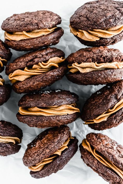 Coffee Dessert Ideas, Sandwich Cookie Ideas, Cookie Sandwich Ideas, Brownie Sandwich Cookies, Brownie Cookies Sandwiches, Brownie Cookie Sandwiches, Sandwich Cookies Chocolate, Sandwich Cookie Recipes, Fudgy Mocha Brownie Cookies