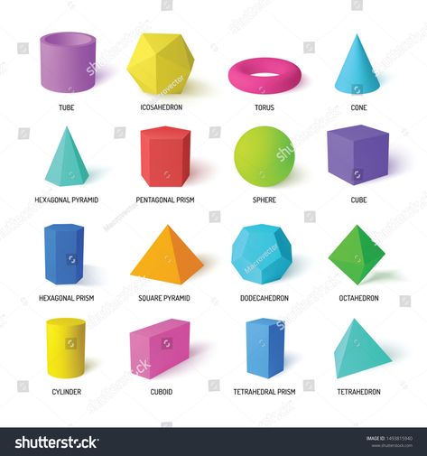 Basic stereometry shapes realistic colorful set of tetrahedral and hexagonal prism icosahedron dodecahedron square pyramid isolated vector illustration #Ad , #Sponsored, #set#colorful#hexagonal#tetrahedral Square Pyramid, 3d Geometric Shapes, Shapes Kindergarten, Geometric 3d, Shape Posters, 3d Shapes, 3d Shape, 3d Texture, Basic Shapes