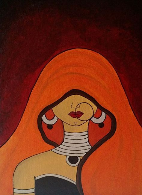 Lajja - shyness - Madhavi Sandur Rajasthani Art, African Art Paintings, Contemporary Art Painting, Madhubani Art, Soyut Sanat Tabloları, Indian Folk Art, Madhubani Painting, Tableau Art, Indian Paintings