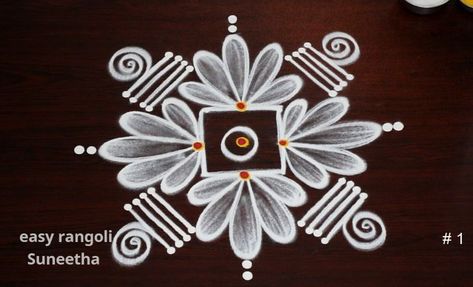 Small Simple Rangoli Designs, Small Rangoli Design For Daily, Aipan Design, Lakshmi Rangoli, Small Free Hand Rangoli, Simple Muggulu Designs, Muggulu Design Simple, Margali Kolam, White Rangoli