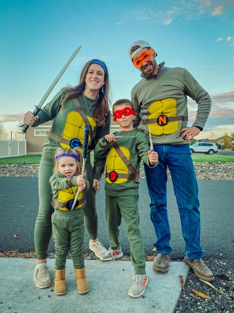 Ninja Turtles Diy Costume, Easy Ninja Turtle Costumes, Halloween Costumes For Pediatric Office, Family Teenage Mutant Ninja Turtles Costumes, Ninja Turtles Group Costume, Ninja Turtles Family Halloween Costumes, Teenage Mutant Ninja Turtles Costume Diy, Ninja Turtles Costume Diy, Family Tmnt Halloween Costumes