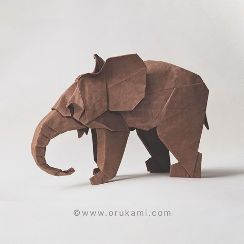 Elephant, designed by Akira Yoshizawa and folded by Himanshu Agrawal (source: ) #origami #elephant Origami Elephant, Japan Crafts, Origami Animals, Origami Design, Cardboard Art, Origami Crafts, Kirigami, Figurative Sculpture, Modern Sculpture