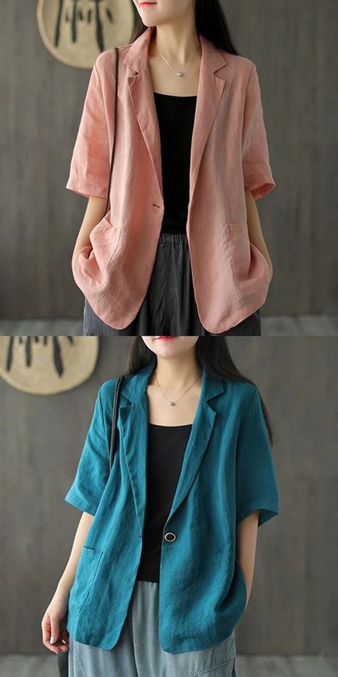 Cotton Coats For Women Summer, Cotton Outfits Women Summer, Linen Fashion Women Summer, Summer Jackets For Women Casual, Summer Coats Women Casual, Coats For Women Summer, Summer Coats Women, Outer Outfit Casual, Cotton Coats For Women