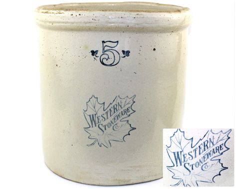 Western Stoneware / Old Stoneware Crock / Five Gallon Stoneware Crock/ Pickle Crock / Sauerkraut Crock Crock Ideas, Sauerkraut Crock, Pickle Crock, Red Wing Stoneware, Vintage Stoneware Crocks, Maple Leaf Logo, Antique Crock, Antique Stoneware Crocks, Antique Crocks