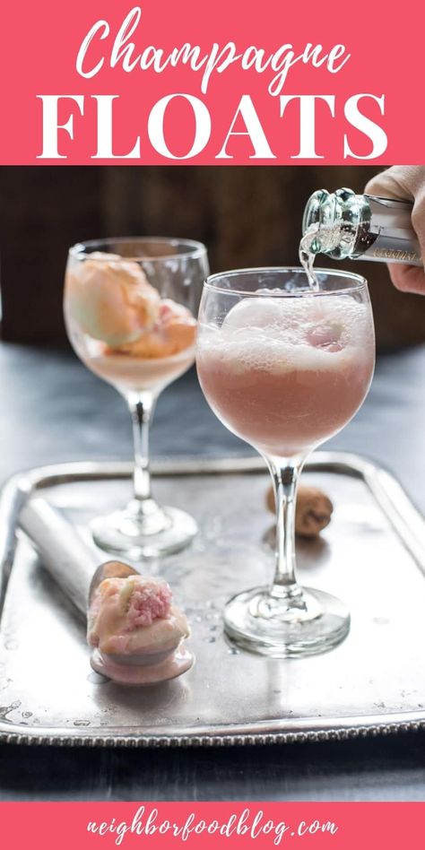 These bubbly Sherbet and Champagne Floats are an easy, fun, and festive drink for any occasion! Champagne Float, Entertaining Food, Rainbow Sherbet, Beverage Recipes, Summer Things, Lingerie Shower, Festive Drinks, Champagne Cocktail, Valentine's Day Recipes