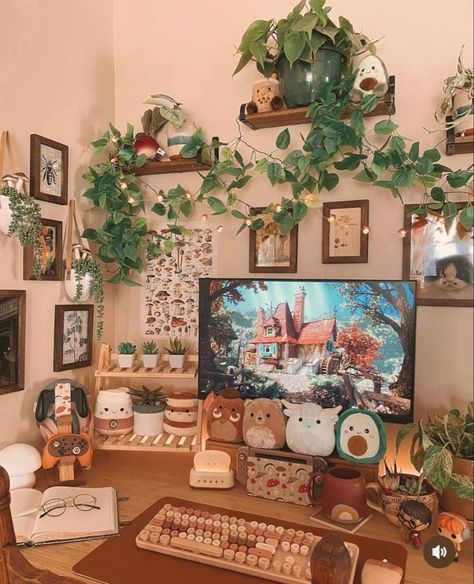 Games Room Inspiration, Cozy Games, Cozy Desk, Cozy Office, Gamer Room Decor, Cozy Home Office, Gaming Setups, Store Hacks, Dollar Store Hacks