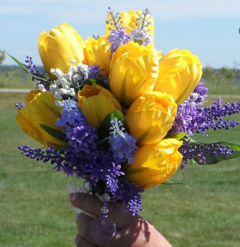 tulip and lilac bouquet Tulip And Lilac Bouquet, Tulip And Daffodil Bouquet, Purple And Yellow Flower Bouquet, Purple And Yellow Flower Arrangements, Purple And Yellow Bouquet, Lilacs Bouquet, Tulip Bouquet Wedding, Prom Flowers Bouquet, Yellow Bridal Bouquets