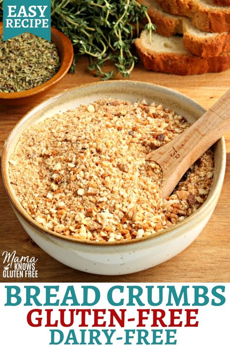 Gluten-Free Bread Crumbs Bread Crumbs For Stuffing, Gluten Free Bread Crumbs Recipe, Make Bread Crumbs, Substitute For Bread Crumbs, Dairy Free Bread, Bread Crumbs Recipe, Bread To Make, Crumb Recipe, Gluten Free Bagels