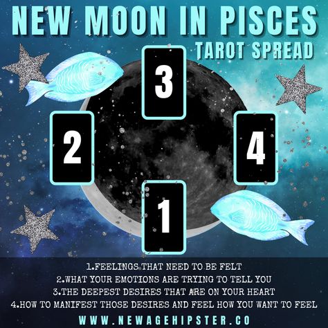 New Moon In Pisces Tarot Spread, Witchy Cabinet, Pisces New Moon, Moon Pisces, Pisces Tarot, New Moon In Pisces, Pisces Energy, Heart Chakra Meditation, Tarot Card Layouts