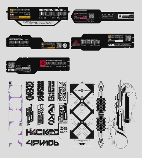 Cyberpunk Decals, Sci-fi Ui, Futuristic Typography, Mises En Page Design Graphique, Tipografi 3d, Cyberpunk Design, Gfx Design, Texture Graphic Design, 카드 디자인