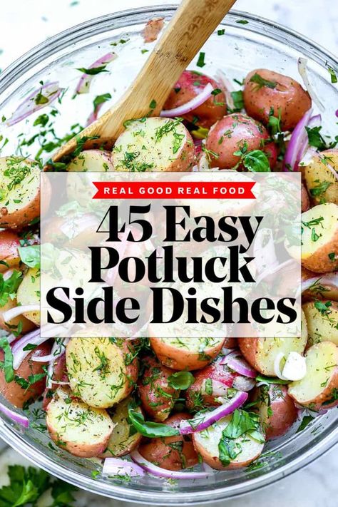 45 Easy Potluck Side Dishes | foodiecrush .com Pot Luck Salads, Easy Side Dishes For Potluck, Side Dishes For Potluck, Dishes For Potluck, Easy Potluck Side Dishes, Potluck Sides, Cold Side Dishes, Easy Side Dishes, Easy Potluck