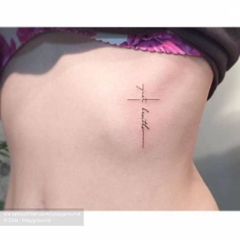 ✝️ Just Breathe Cross ✝️ Mother And Daughter Tatoos, Christian Cross Tattoos, Just Breathe Tattoo, Tiny Cross Tattoo, Playground Tattoo, Bible Verse Tattoos, Verse Tattoos, Cross Tattoos, Explore Tattoo