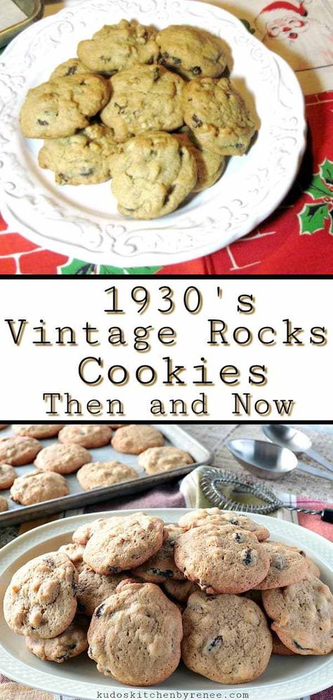 This vintage cookie recipe dates back to the 1930's. Vintage Rocks Cookies are fast and easy to make and don't require any special equipment. A large bowl and a spoon will work wonderfully well. After all, if it was good enough for grandma... - kudoskitchenbyrenee.com Rock Cookies Recipe, Shortbread Cake, Date Cookies, Cookie Recipes Unique, Shortbread Recipes, Favorite Cookbooks, Drop Cookies, Raisin Cookies, Vintage Cookies