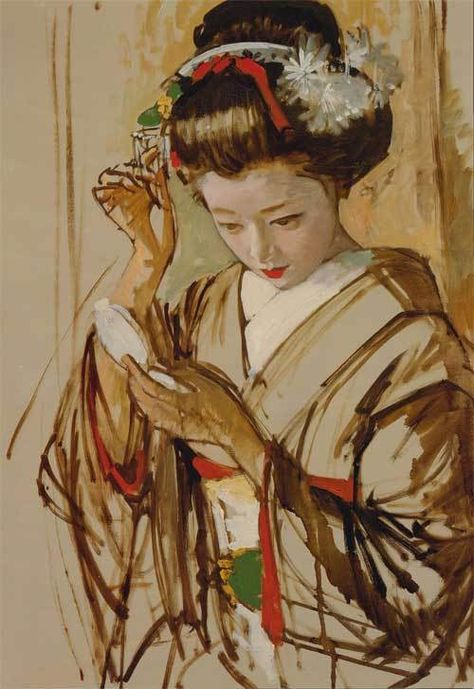 小磯良平 (Ryōhei Koiso) (Japanese 1903-1988), Art Chinois, Geisha Art, Japon Illustration, Have Inspiration, Hur Man Målar, Arte Inspo, Art Japonais, Japanese Painting, Japan Art