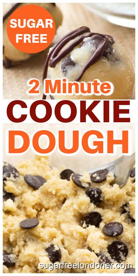 You'll love this sugar free cookie dough recipe! It's an absolutely guilt-free edible dough that contains no eggs and is ready in one minute. A perfect low carb and keto friendly treat. 🌟 WHY YOU'LL LOVE THIS RECIPE ready in ONE MINUTE gluten-free indulgent and full of flavor smooth, soft and creamy texture kind of marzipan-ey, with delicious notes of vanilla stuffed with chocolate chips only 1.4 grams net carbs per cookie dough bite basically, instant pleasure. Sugar Free Cookie Dough, Chocolate Chip Dough, Cookie Dough Chocolate Chip, Edible Dough, Sugar Free Cookie, Cookie Dough Recipe, Chocolate Chips, Cookie Dough, Sugar Free