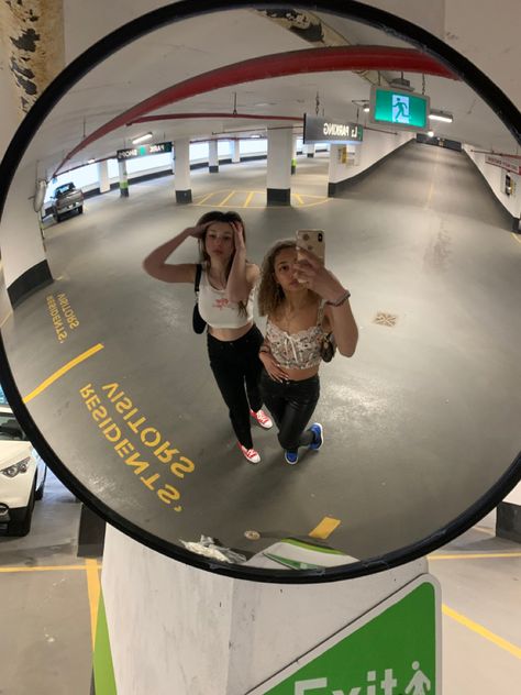 Parking garage convex mirror Parking Garage Mirror In Room, Garage Mirror Ideas, Parking Spot Photoshoot, Parking Mirror Selfie, Circle Mirror Pics, Traffic Mirror Aesthetic, Traffic Mirror In Room, Parking Garage Mirror, Traffic Mirror Selfie