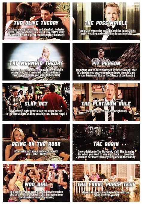 All of Barney's Theories and HIMYM running gags in one picture Olive Theory, How Met Your Mother, Neil Patrick Harris, Alyson Hannigan, Good Year, How I Met Your Mother, Tv Show Quotes, Mother Quotes, The Vampire Diaries