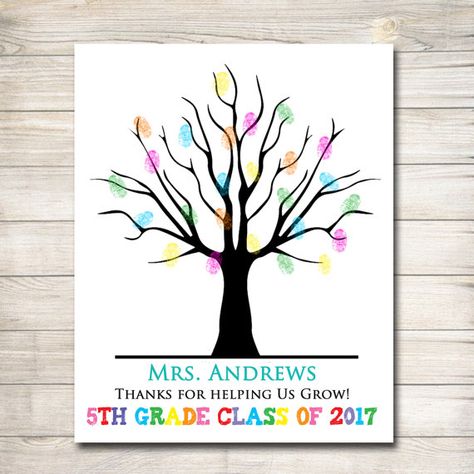 Personalized Teacher Gift CUSTOM Printable by TidyLadyPrintables Grandparents Day Poem, Hand Print Tree, Thumbprint Art, Thumbprint Tree, Class Door, Teacher Retirement Gifts, Class Gifts, Custom Teacher Gifts, Teacher Appreciation Ideas