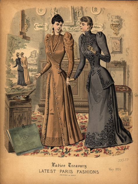 Day dresses, 1891 - Fashion Plate Collection - University of Washington Digital Collections 1891 Fashion, 1900 Fashion Plate, 1899 Fashion, Western Womens Fashion, Victorian Era Fashion, Fashion Timeline, 1890s Fashion, Ap Studio Art, Dress History