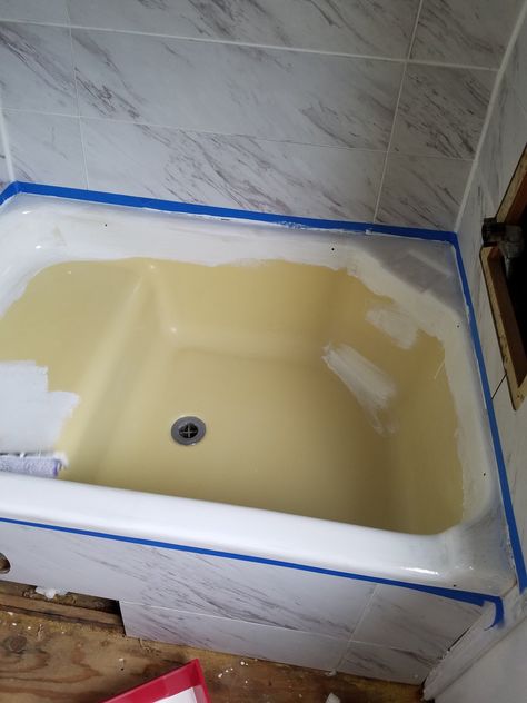 RV Renovations Part 2 — Liz Kamarul Painting Bathroom Sinks, Liz Kamarul, Tub Resurfacing, Countertop Redo, Paint Rv, Camper Flooring, Rv Sink, Motorhome Remodel, Tub To Shower Remodel