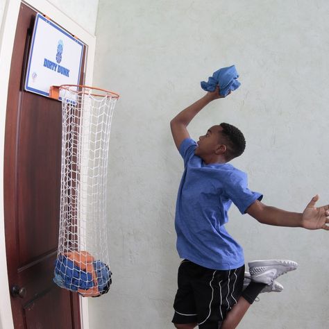 Dirty Dunk Over-the-Door Basketball Hoop Laundry Hamper #basketball, #easytoassemble, #laundry Dunk Collection, Gifts For Teenage Guys, Messy Clothes, Teenage Guys, Basketball Goals, Shared Room, Basketball Hoop, Dirty Laundry, Teenage Boys