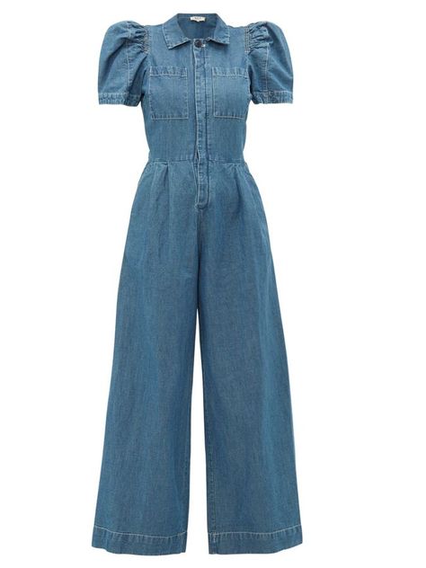 Celana Jogger Wanita, 00s Mode, Chambray Jumpsuit, Jumpsuit With Sleeves, Mode Inspo, Denim Jumpsuit, Dream Clothes, Fashion Sewing, Puff Sleeves