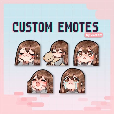 Twitch Emote Ideas, Cute Twitch Emotes, Emote Ideas, Emotes Discord, Chibi Girl Drawings, Channel Branding, Discord Emotes, I Love Them So Much, Emoji Art