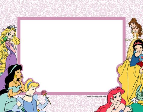 Disney Princess Printables - Invitations, Cards, Stationery and Activities featuring Disney Princesses Disney Princess Party Food, Disney Princess Background, Disney Princess Printables, Disney Princess Names, Princess Frame, Disney Princess Cupcakes, Paper Picture Frames, Princess Cupcake Toppers, Name Tag Templates